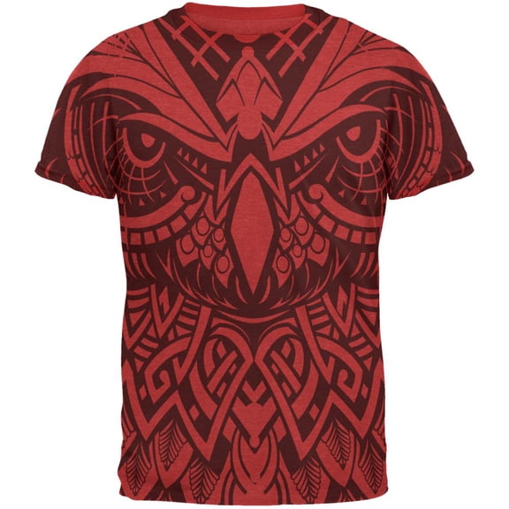 Trippy Tribal Owl Mens Ringer T Shirt Heather Red-Red X-LG