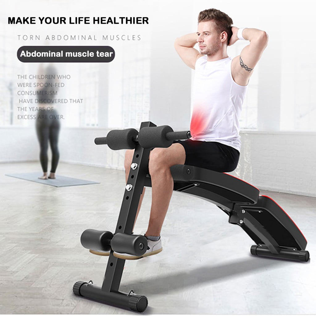 Foldable Decline Sit up Bench Board Adjustable AB Exercise Fitness Rope Home 