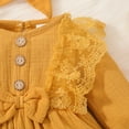 thumbnail image 5 of OLLUISNEO Infant Baby Girls Dress 6 Months Winter Dress 9 Months Solid Color Long Sleeve Dress Headband 2PCS Set Yellow, 5 of 8