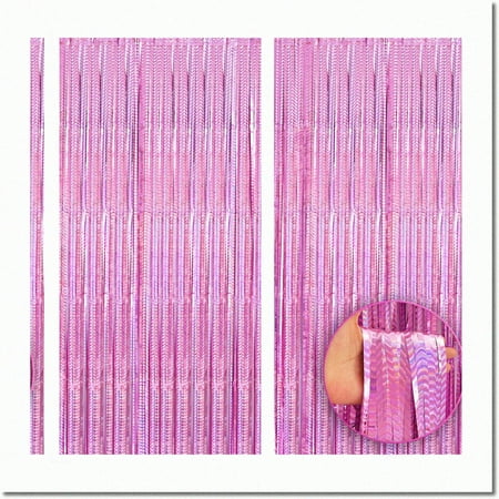 Image of Laser Pink Party Magic - 2 Pack 6.4x8ft Laser Pink Backdrop Curtains for Vibrant Pink Party Decorations Fringe Backdrops Birthdays & Valentines Day