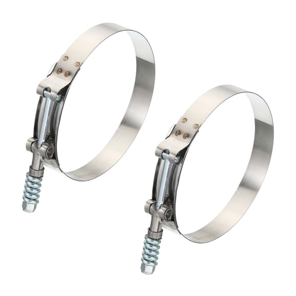 Uxcell T-Bolt Hose Clamps with Spring, 2 Pack Stainless Steel Adjustable Worm Hose Clamp for 4.5" Hose ID
