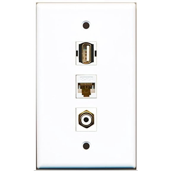 RiteAV - 1 Port RCA White and 1 Port USB A-A and 1 Port Cat6 Ethernet White Wall Plate