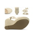 thumbnail image 2 of BLISSFUL STEP Women's Shoes Retro Espadrille Wedge Closed Toe Tie Up Suede Linen Sandals Beige 8.5, 2 of 6