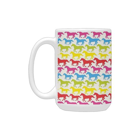 

Horses Rainbow Colors Giddy Up Pony Animal Art Retro Design Pattern Abstract Wild and Free Multicolo Ceramic Mug (15 OZ) (Made In USA)