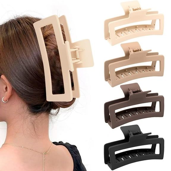 5 Inche Extra Large Claw Clips for Thick Hair and Long Hair, 4 Pack Xl Jumbo Claw clips, Oversized Matte Non-slip Rectangle Hair Clips for Women, Big Strong Hold Jaw Clip,Neutral Color