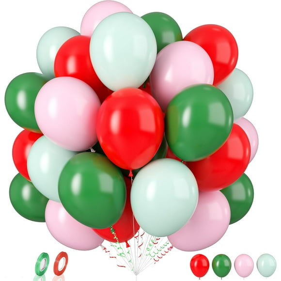 Balloons Biapian, 60 unidades, 12 pulgadas, látex rojo, verde y rosa, fiesta