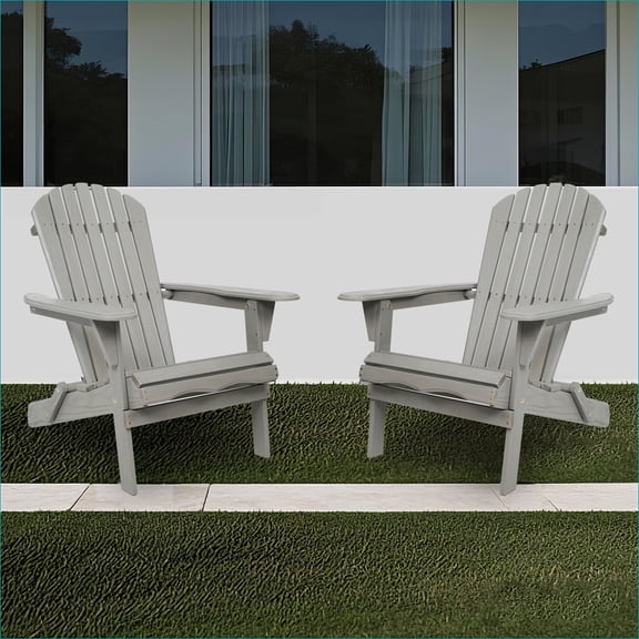 Outdoor Folding Adirondack Lounge Chairs, Set of 2, for Patio Backyard Deck Poolside | Solid Wood | Slate Gray