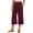 Wine, variant on Qulqfy Stretchy Women's Pants Capri Beige Casual Solid Petite High Waisted Capris Girl Pants L