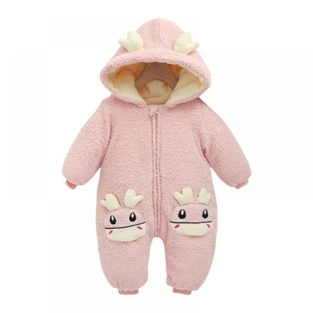 

Baby Newborn Snowsuit One-Piece Winter Warm Jumpsuit Cute Ear Hooded Romper Infant Girls Boys Fleece Bodysuit Overall 3-12M