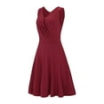 thumbnail image 5 of Womens Dresses Classic Pleated A-Line Ruffles Dress V-Neck Minimalist Sleeveless Plus Size Sundress Wine Red Tank Loose Sundresses XXL, 5 of 8