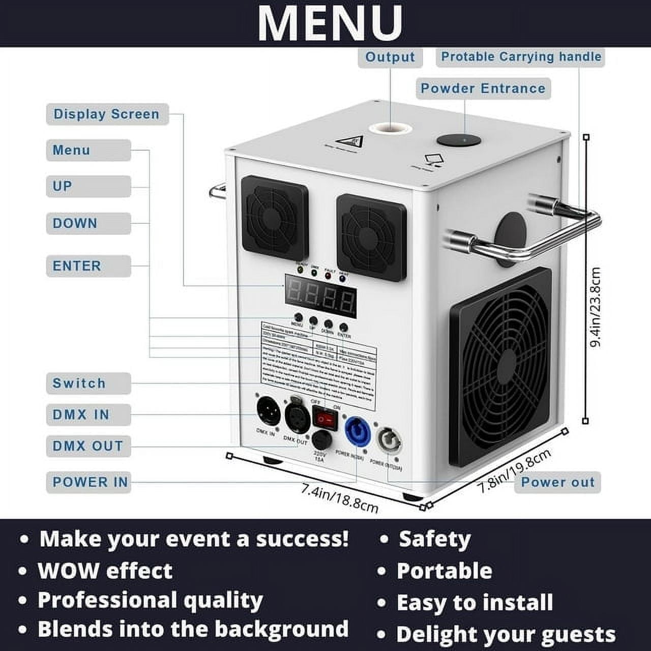 2PCS 700W Cold Spark Machine - DMX512 Control, 3-16ft Adjustable Height, White Firework Machine for Weddings, Stages, Parties, DJ & Disco