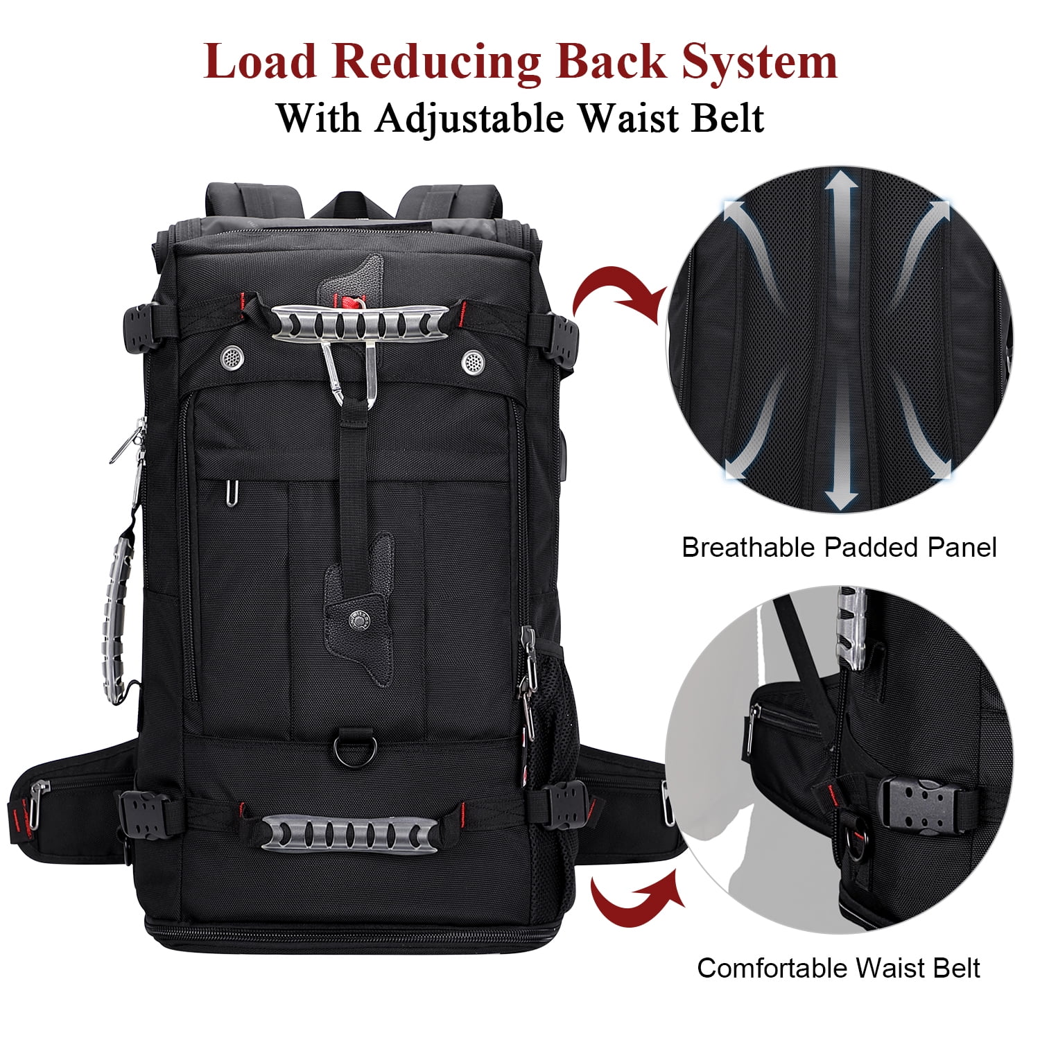 WITZMAN Carry on Nylon Travel Backpack for Men Convertible Large Duffle Luggage Bags for Airplane fit 18 inch Laptop B681 Black