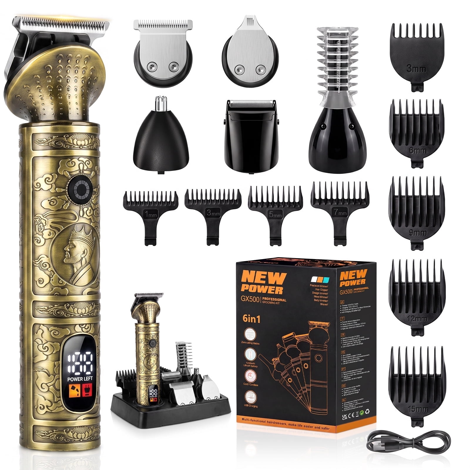 Beard Trimmers for Men, Cordless Hair Clippers with Hair Trimmer Combs, Electric Razor Shaver, All in One Grooming Kit for Nose, Body, Face & Mustache