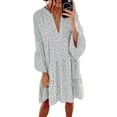 thumbnail image 1 of U.Vomade Nouveau Léopard Ample Mini Robe Femmes Casual Rose V Cou Manches Volant Parti Jupe Chemise Femmes Plage Robe Boho, 1 of 4