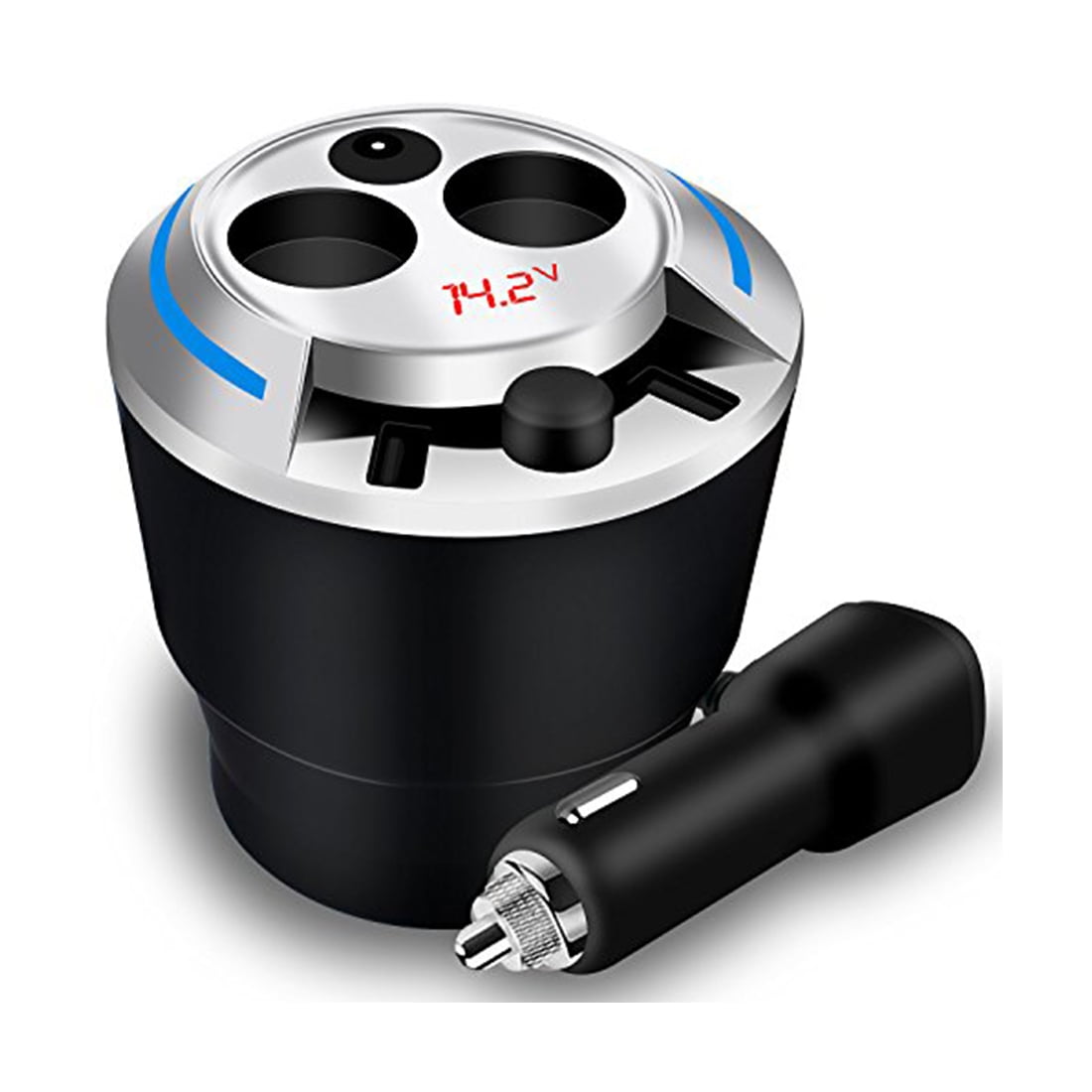 Reactionnx Car Cup Holder Charger 2Socket Cigarette Lighter Power Adapter Dual USB Car Charger