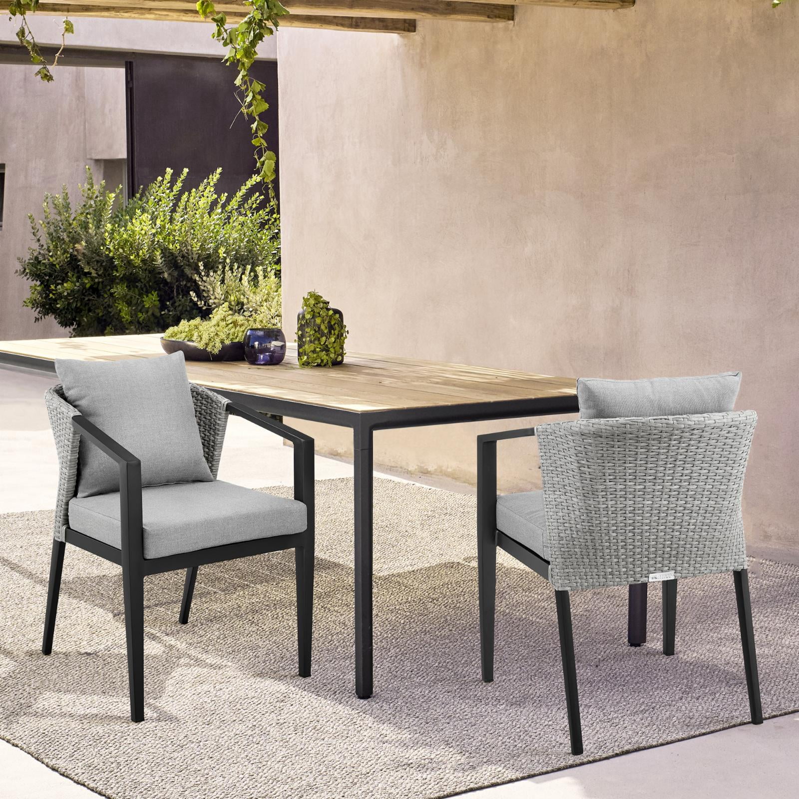 Armen Living Armen Living Aileen Outdoor Fabric/Rattan Dining Chairs in Gray/Black (Set of 2)