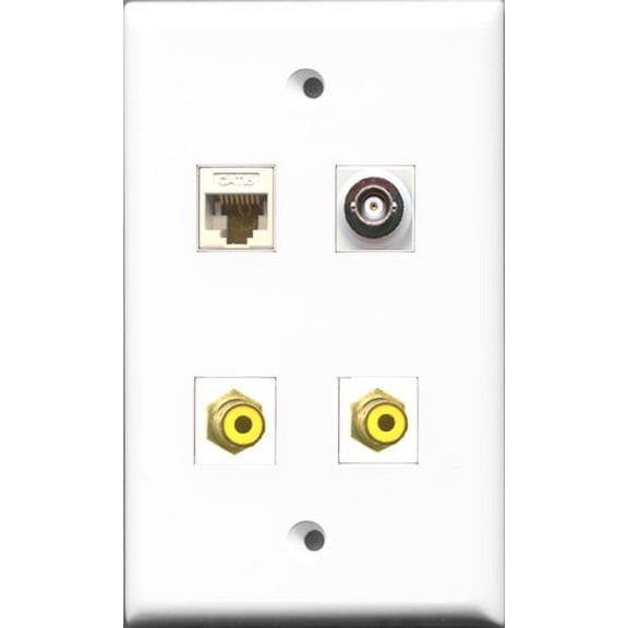 RiteAV - 2 Port RCA Yellow and 1 Port BNC and 1 Port Cat6 Ethernet White Wall Plate