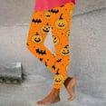 thumbnail image 5 of qolati Halloween Leggings for Women Soft Stretchy Pumpkin Printed Pajamas Pants High Waisted Tummy Control Athletic Workout Yoga Pant Yellow L, 5 of 6