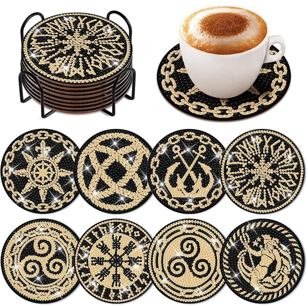 8 posavasos reutilizables para pintar el tarot, Kit de posavasos de tarot con soporte, posavasos de pintura de diamantes para el hogar, la oficina, adultos, niños, principiantes, amantes del arte