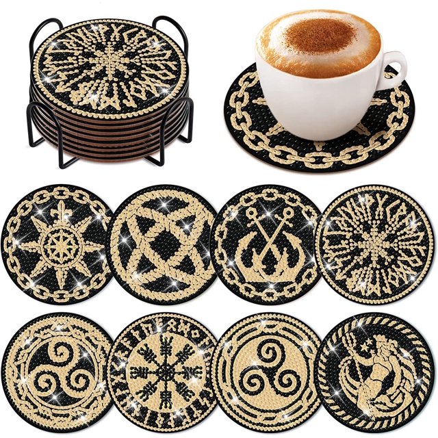 Posavasos de pintura de tarot reutilizables de 8 piezas, kit de posavasos de tarot con soporte, posavasos de pintura de diamantes para el hogar, oficina, adultos, niños principiantes, amantes del arte