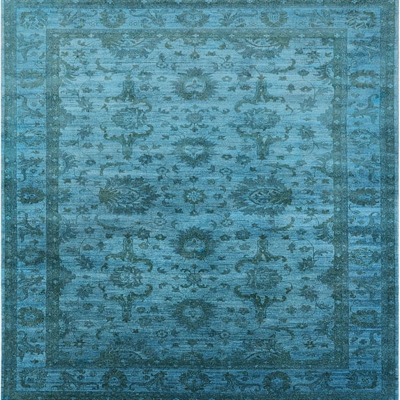 Ahgly Company Indoor Square Mid-Century Modern Blue Oriental Area Rugs, 3' Square