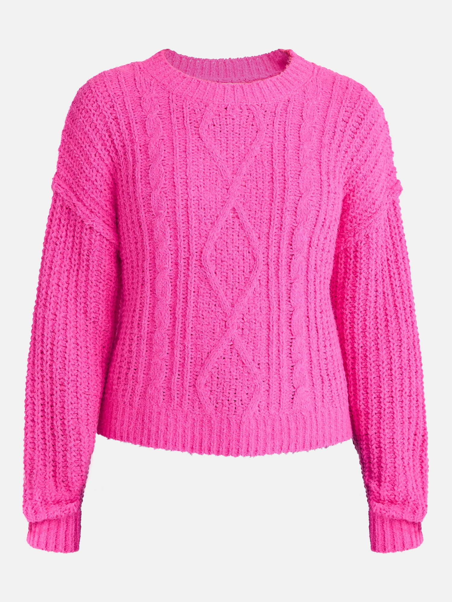 No Boundaries Cable Knit Sweater, Midweight, Women's