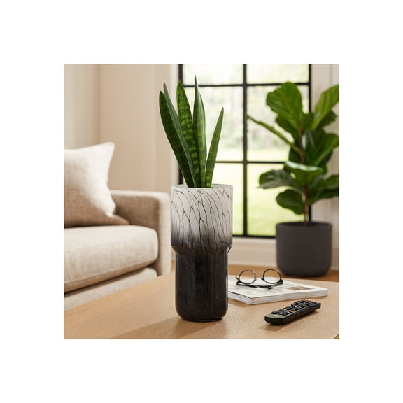 Abstract Glass Vase with Veining for Living Room and Home Decor - Modern Decorative Flower Vase for Window Sill, Bedroom, or Office Desk - House Accent for Table Decor - 12", Black & White