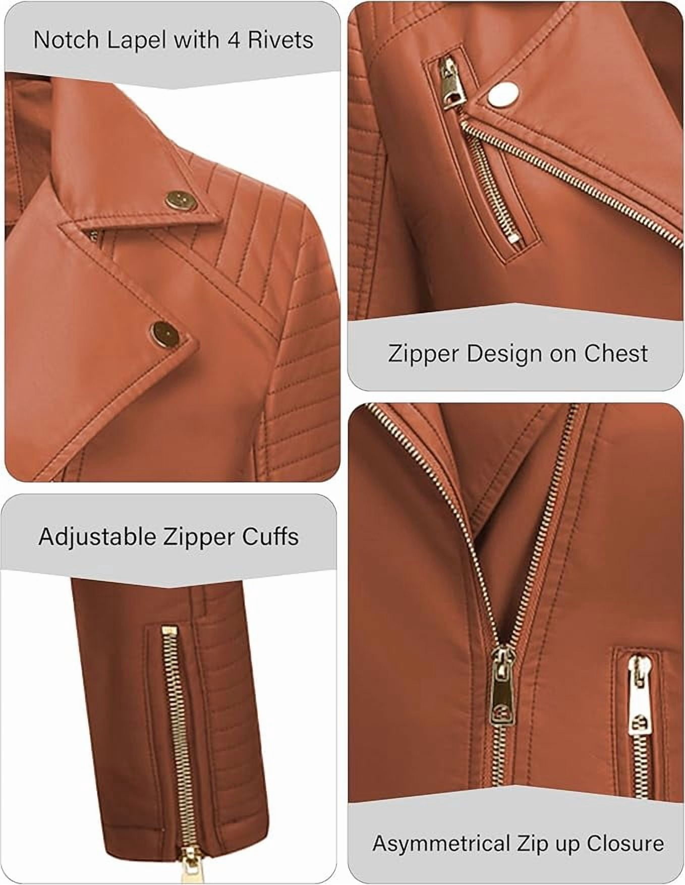 Giolshon Women's Faux Leather Jacket Moto Water Resistant Coat