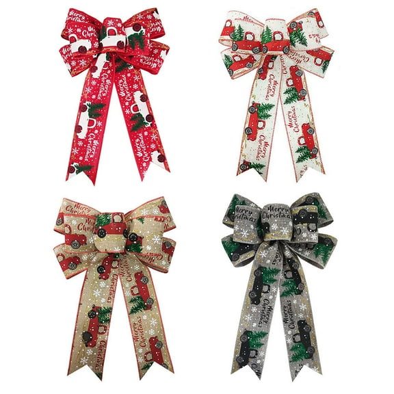 4PC Vintage Truck Christmas Tree Bows Thanksgiving Xmas Tree Decor for Wreath