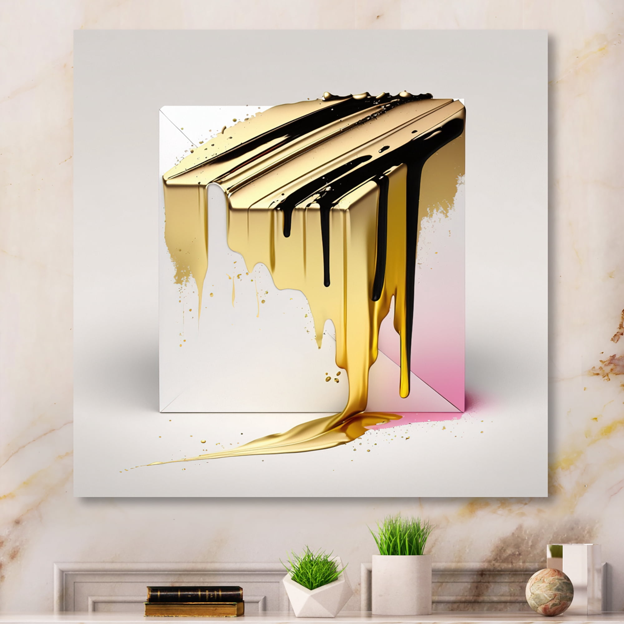 Designart Abstract Geode Shapes Gold Canvas Wall Art