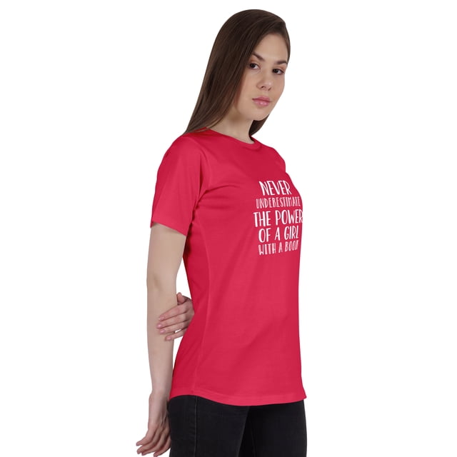 Inkmeso Womens Quote Top Never Underestimate The Power Of A Girl With A Book Graphic Print Tee T-Shirt