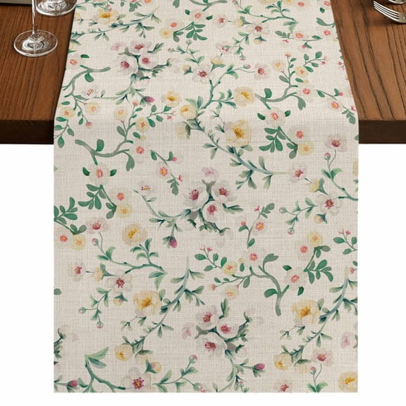 Table Runners 72 Inches Long Dress Scarves, Spring Flowers Farmhouse Kitchen/Dining Table Runner, Coffee Tablerunners, Yellow Pink Floral Leaves Vintage Country Plants 13x72 Inch