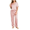 thumbnail image 2 of Goodtrade8 Woman Pajama Set Short Sleeve 2 Piece V-Neck Sleepwear Lightweight Casual Plain Womens Pj Tops, 2 of 7