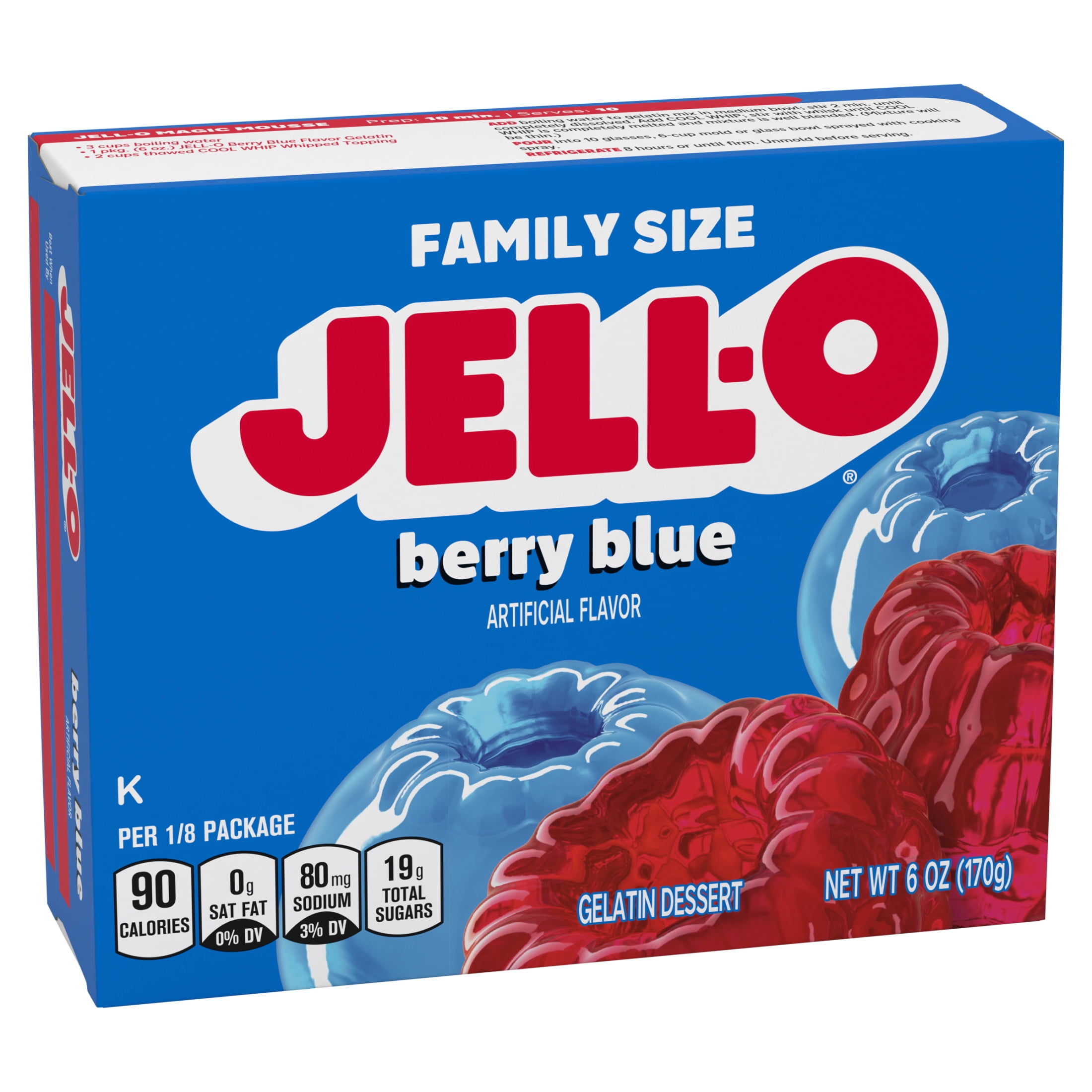 Jell-O Berry Blue Gelatin Dessert Mix, Family Size, 6 oz Box