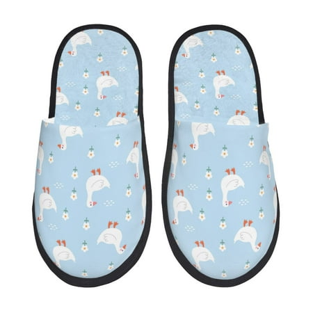 Balery Goose White Flowers Slient Indoor Furry Fleece Comfort House Shoes Soft Non-Slip Home Shoes Cotton slippers House Slippers-- Large