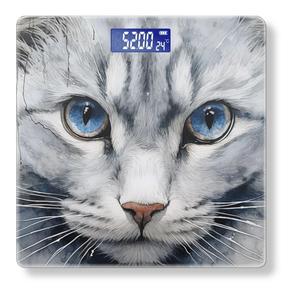 Bathroom Scale, Highly Accurate Digital Body Scale,Precisely Measures Weight up to 400 lbs-Watercolor Portrait Of Adorable Silver Cat