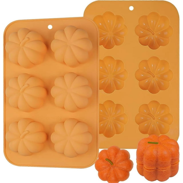 Pumpkin Cake Mold Silicone 3D Pumpkin Cupcake Pan for Baking Dessert Mousse Mold Tray for Halloween Thanksgiving (2 PCS)
