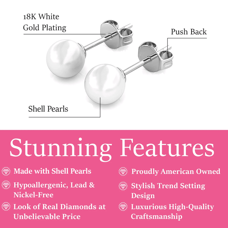 Cate & Chloe Vivienne White Pearl Stud Earrings photo 3