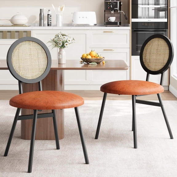 Dining Chairs Set of 2, Rattan Kitchen Chairs with Thicken Upholstered, Modern Dining Room Chairs Set of 2, Space Saving Dining Chairs with Metal Legs for Living Room