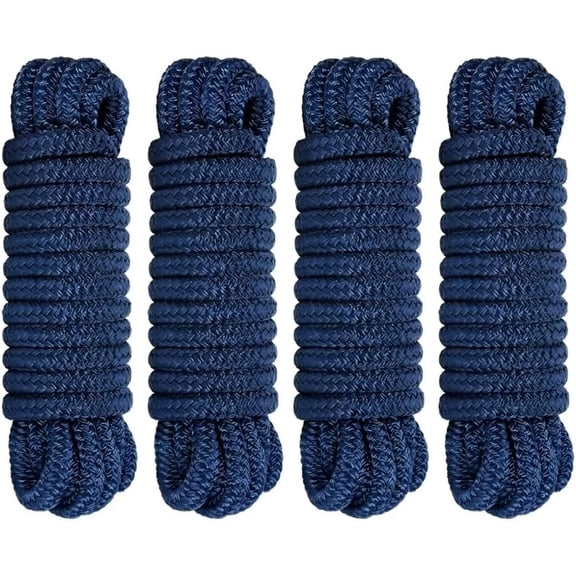 Dock Lines for Boats 1/2 inch x 15ft – Double-Braid Nylon Boat Dock Lines, Pack of 4 – 12" Pre-Spliced Eye Loop, Marine Rope for Pontoon, Sailboat, Powerboat – Boat Rope Docking Set