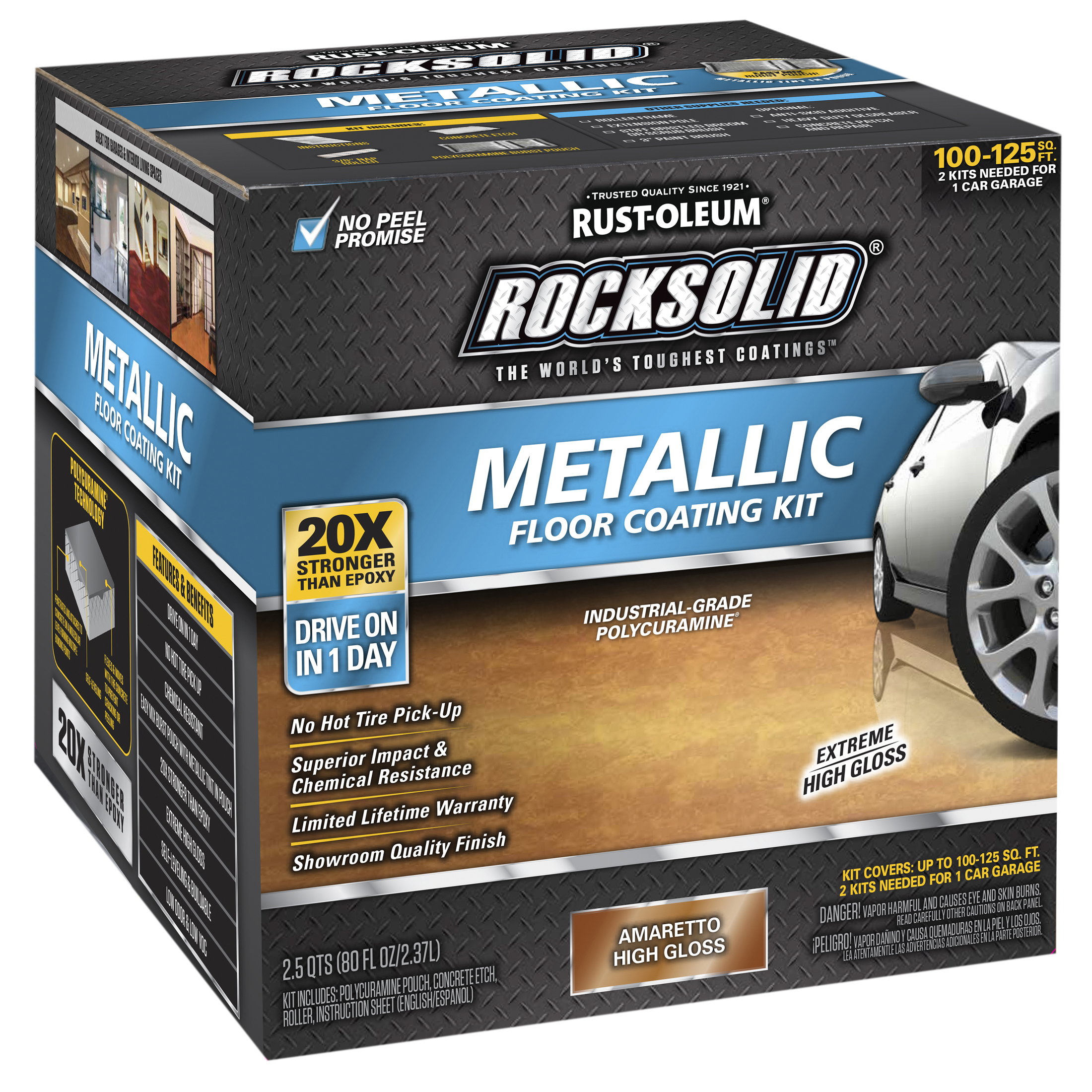 2 Pack, Amaretto, Rust-Oleum RockSolid Metallic Floor Coating Kit-299741, High Gloss, 80 oz Kit