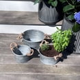thumbnail image 2 of Farmers Market Chubby Tub Planters, Set of 3, Rope Handles, Galvanized Zinc, Rolled Top, Corrugated Sides, Rustic Country Style Containers, 12 1/2, 10 3/4, and 8 3/4 Inches, 2 of 17