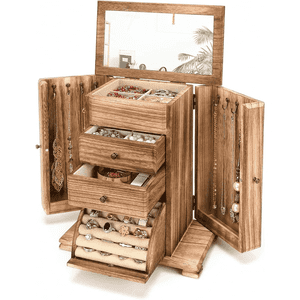 Sfugno 4-Tier Wooden Jewelry Box Organizer with Mirror