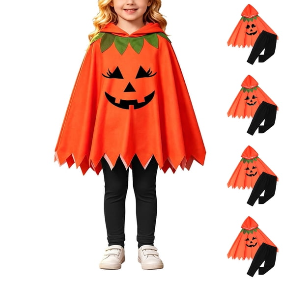 Toddler Boys' Pumpkin Unisex Hooded Cape Pants Two Piece Set Dress up Girls Halloween Size 12-18 Months