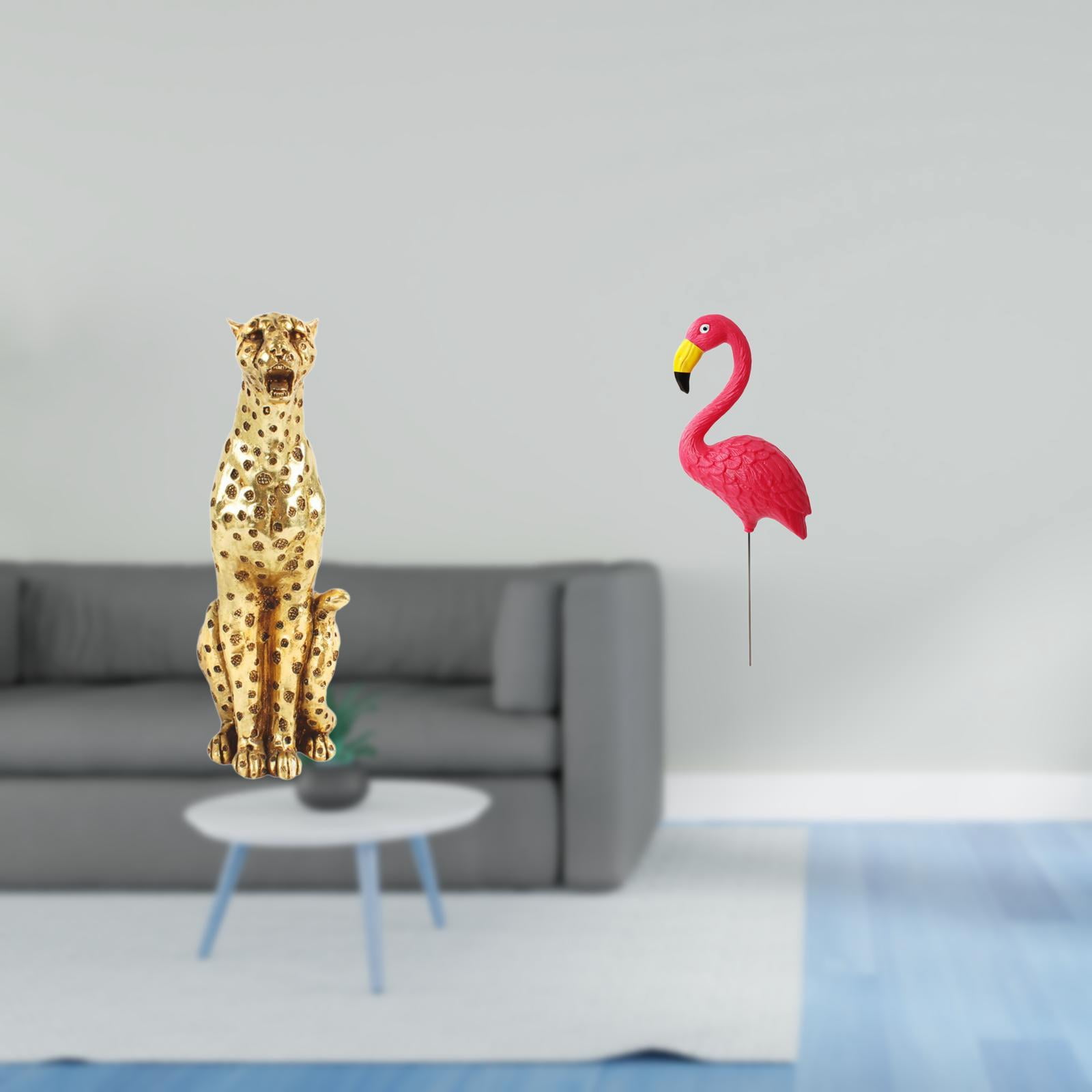 CoudarTitie Golden Flamingo Cheetah Sculpture Decorative Tabletop Centerpiece Animal Figurine for Office Home Decor and Fairy Garden Yard Art Ornament
