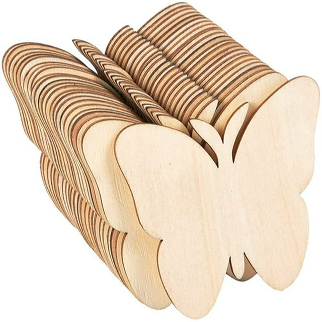 40 piezas de mariposas de madera sin terminar, mariposas de madera en blanco, rebanadas en forma de mariposa, recortes para cumpleaños, etiquetas de pintura DIY, boda