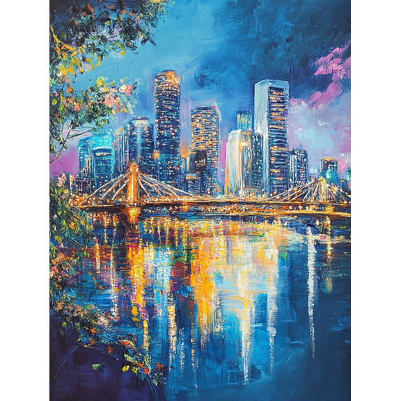 Night Cityscape Canvas Painting/Wall Art,Perfect for Living Room,Bedroom,Office,Dining Room and Hotel Decoration.
