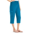 thumbnail image 2 of Collections Etc Women's Drawstring Cargo Pocket Knit Casual Capri Pants Teal Small, 2 of 3
