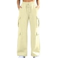 thumbnail image 3 of QATAINLAV Cargo Sweatpants for Women Wide Leg Elastic Waisted Drawstring Track Pants Casual Baggy Lounge Trousers Beige L, 3 of 7