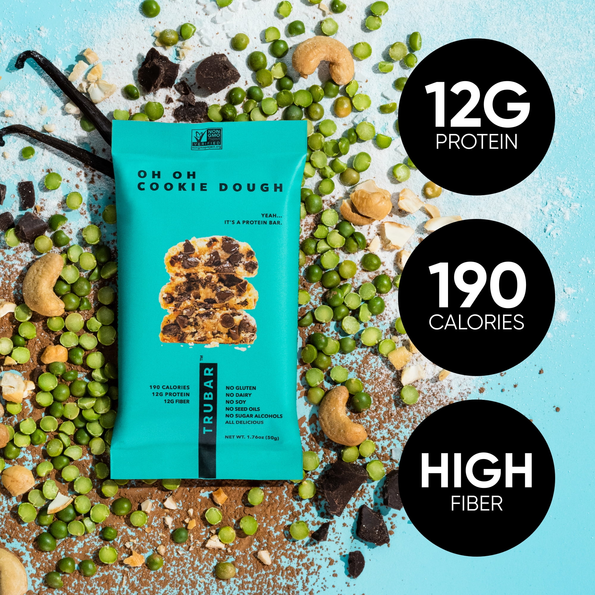 TRUBAR Protein Bar, OHHH Cookie Dough, Plant Based Protein, Vegan, Gluten Free, Kosher, 5 Count